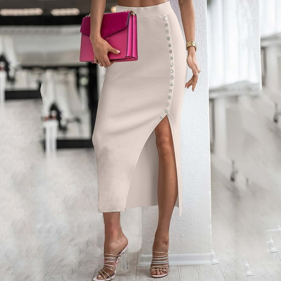 Gubotare Mini Skirts For Women Skirts for Women High Waist Plaid Skirt Side Invisible Zipper Slim Bodycon Pencil Wool A-Line Mini Skirts,Beige L