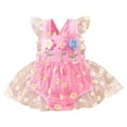 thumbnail image 1 of Gubotare New Born Clothes Baby Girl Baby Girl Summer Romper Dress Fly Sleeve Flower Embroidery Mesh Tulle Skirt Hem Ribbed Bodysuit 0 3 6 9 12 18 24 Months (Pink,Size 3-6 Months), 1 of 7