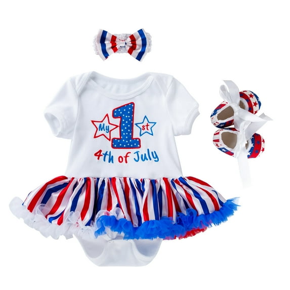Gubotare 4th of July Outfit Girl Baby First Fourth of July Clothes Sleeveless USA Tulle Romper Dress,White 12-18 Months