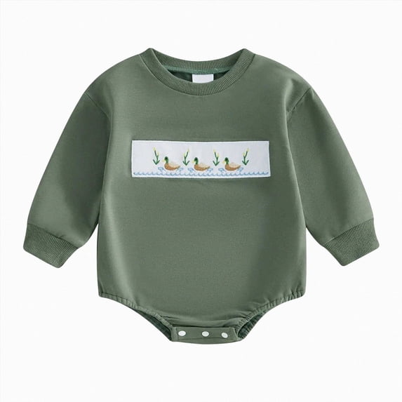 Gubotare Newborn Baby Boy Girl Hunting Outfit 1st Birthday Mallard Duck Romper Oversized Sweatshirt Playsuit Spring Clothes (Green, 0-3 Months)