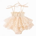 thumbnail image 1 of Gubotare Newborn Baby Girl Clothes Baby Girl Romper Infant Summer Outfits Cute Newborn Short Sleeve Romper Trendy Clothes 0 3 6 9 12 18 24 Months (Beige,3-6 Months), 1 of 7