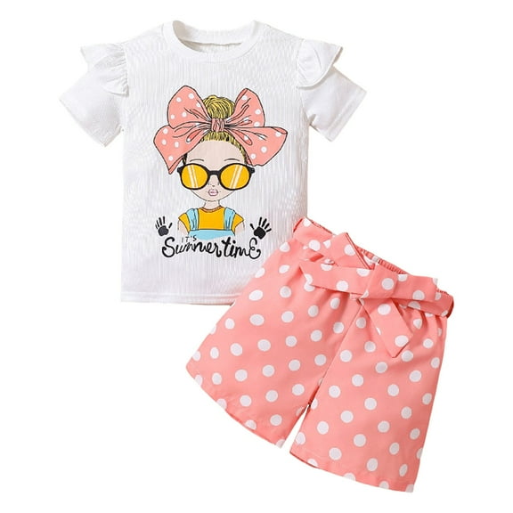 Gubotare Baby Girl Clothes Set Toddler Kids Baby Girls Outfit Sets Short Sleeve T-Shirt Tops Shorts 6T 7T (Pink,6-7 Years)