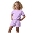 thumbnail image 1 of Gubotare Baby Girl Clothes Summer Toddler Baby Girl Summer Clothes Flower Bow Short Sleeve T Shirt Tops Shorts 2Pcs Set Cute Waffle Outfits 1T 2T (Purple,1-2 Years), 1 of 4