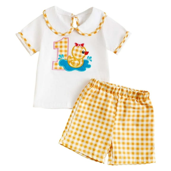 Gubotare Baby Girl Clothes Summer Toddler Girls Outfit Sets Short Sleeve Printed T Shirt Pullover Tops with Shorts Children Kids Clothes Cute Outwear (Yellow,Size 6-12 Months)