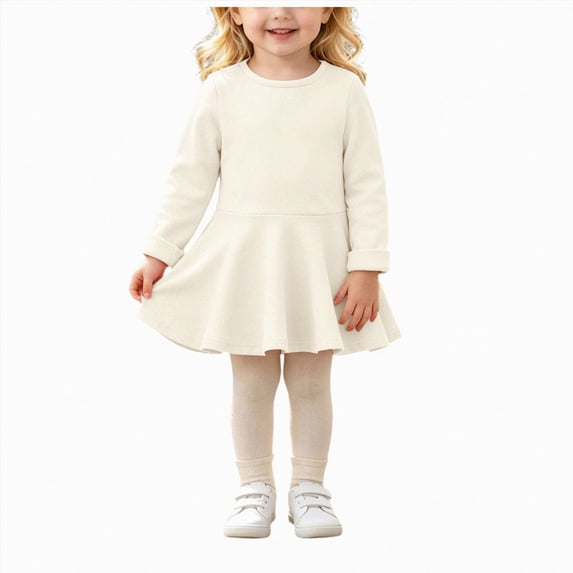 Gubotare Newborn Baby Girl Dresses Ruffled Flannel Baby Girls Long Sleeve Midi Dress Solid Color 12 18 Months (White,12-18 Months)