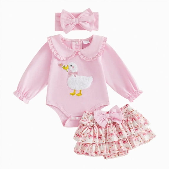Gubotare Newborn Baby Girl Fall Clothes Silly Goose Long Sleeve Romper Overalls Tutu Skirts Set Infant Farm Goose Outfit (Pink, 0-3 Months)