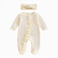 thumbnail image 1 of Gubotare Newborn Baby Romper Infant Girl One-piece Outfit Waffle Ruffle Zip Footie Spring Summer Clothes With Bow Headband, 1 of 5