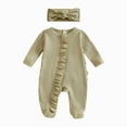 thumbnail image 1 of Gubotare Newborn Baby Romper Infant Girl One-piece Outfit Waffle Ruffle Zip Footie Spring Summer Clothes With Bow Headband, 1 of 5