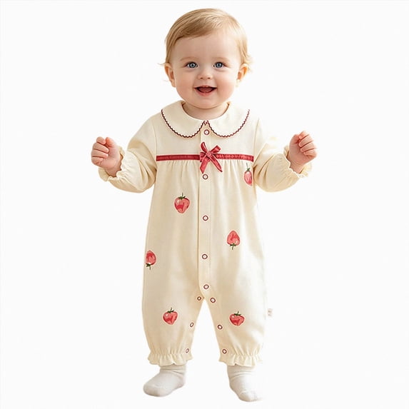 Gubotare Newborn Coming Home Romper Girl Unisex Baby Romper, Long Sleeve Baby Clothes, Baby Footless Jumpsuit 0 3 6 9 12 18 Months (Beige,6-9 Months)