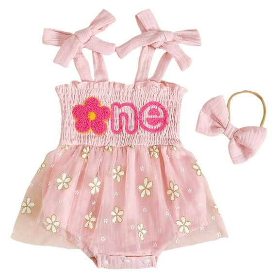Gubotare Dresses for Baby Girls Baby Girl Clothes Romper Dress Lace Ruffle Sleeveless Summer Outfits with Headband 0 3 6 9 12 18 24 Months (Light Pink,Size 3-6 Months)