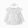 thumbnail image 1 of Gubotare Newborn Dresses for Baby Girls Lace Romper Newborn Baby Girls Dress Long Sleeve Fall Winter Outfit with Headband 3 6 Months (White,3-6 Months), 1 of 9