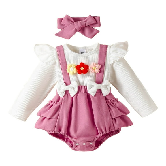 Gubotare Girl Clothes Bodysuit Fall Baby Girl Romper Oversized Romper Retro Rompers Long Sleeve Shirts Fall Winter Clothes Cute Outfits 0 3 6 9 12 18 24 Months (Pink,6-9 Months)