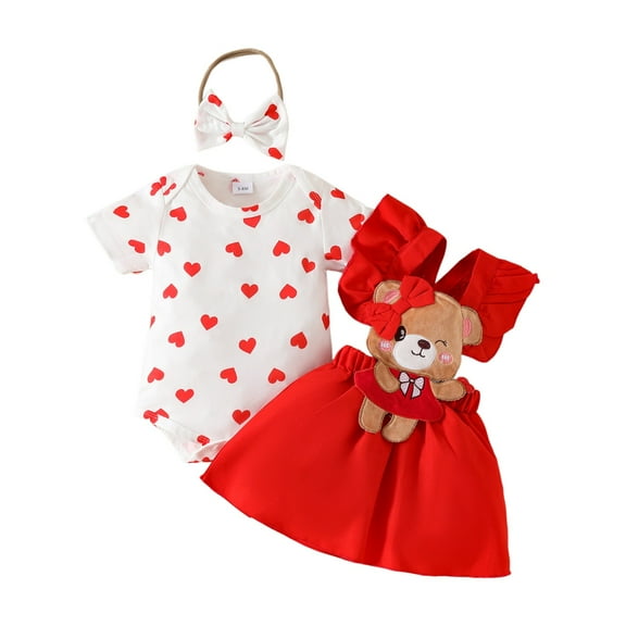 Gubotare Girl Outfits Toddler Baby Girls Summer Outfit Short Sleeve Ribbed Tops + Flower Suspender Overalls Shorts Set Kids Cute Clothes 0 3 6 9 12 18 24 Months (Red,Size 9-12 Months)