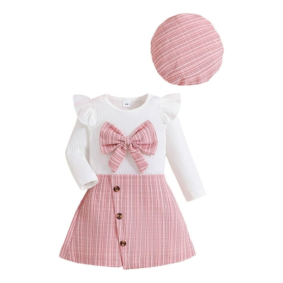 Gubotare Girl Skirts Set Toddler Girl's 3 Piece Outfits Plaid Tweed Jacket and Mini Skirt Set with Tee Top Size 6 9 Months (Pink,6-9 Months)