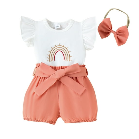 Gubotare Going Home Outfit Girl Baby Girl Summer Clothes Rib Knit Romper Floral Cow Shorts Set Western Cowgirl Outfit 0 3 6 9 12 18 24 Months (Orange,Size 6-12 Months)