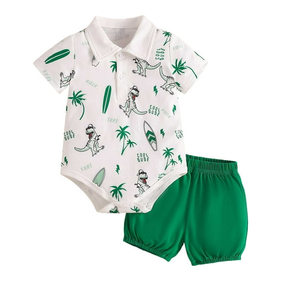 Gubotare Baby Boy Dinosaur Shorts Set Short Sleeve Bodysuit   Solid Short Summer Outfits 0 3 6 12 18 24 Months (White,12-18 Months)
