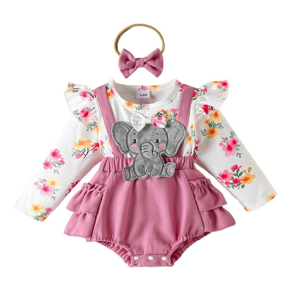 Gubotare Newborn Rompers for Girls Baby Girl Clothes Newborn Romper Dress Infant Ruffle Long Sleeve Fall Winter Outfits with Headband 0 3 6 9 12 18 24 Months (Red,9-12 Months)