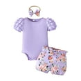 thumbnail image 1 of Gubotare Newborn Summer Clothes Girl Baby Girl Clothes Newborn Infant Outfits Girls Set with Headband 0 3 6 9 12 18 24 Months (Light Purple,Size 0-3 Months), 1 of 5