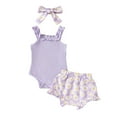thumbnail image 1 of Gubotare Summer Clothes Girl Western Baby Girl Clothes Romper Onesie Ruffle Layered Shorts Headband 3Pcs Summer Clothes 0 3 6 9 12 18 24 Months (Light Purple,Size 3-6 Months), 1 of 3