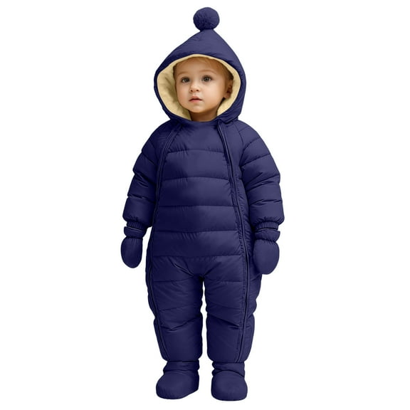 Gubotare Newborn Winter Clothes Baby Clothes Cute Infant Toddler Snowsuit Warm Newborn Boy Girl Winter Coats Hooded Zip Jumpsuit 10 18 Months (Navy,10-18 Months)
