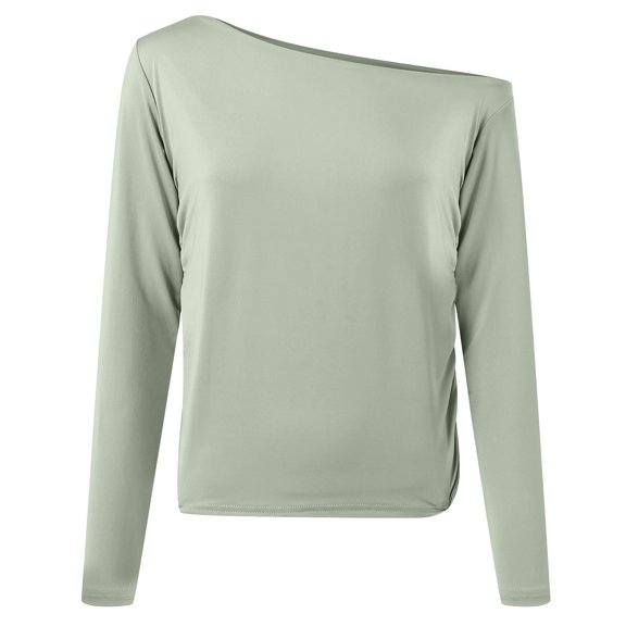 Gubotare Off The Shoulder Tops Womens Off The Shoulder Tops Oversized Tshirts Long Sleeve 2025 Casual Basic Tees (Light Green,XS)