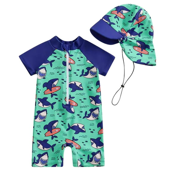 Gubotare One Piece Swimsuit Boys Baby Boys'Swimsuit Zip UPF 50+ Sun Protection Swimwear with Hat 0 6 Months (Green,0-6 Months)