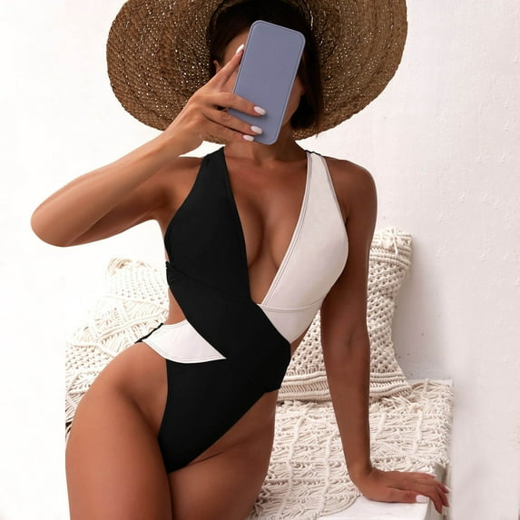 Gubotare One Piece Swimsuit Women Women's One Piece Swimsuit Cutout High Neck Bathing Suits Tummy Control Swimwear for Teen Girls,Black S