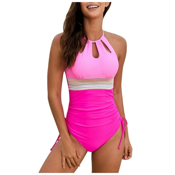 Gubotare One Piece Swimsuit for Women Women's Tummy Control Swimsuits Ruched One Piece Bathing Suit Deep V Neck Swimsuit (Pink,S)