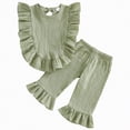 thumbnail image 1 of Gubotare Outfit Baby Baby Girls Outfits Short Sleeve with Flared Pants Headband Set 6 12 Months (Green,6-12 Months), 1 of 6