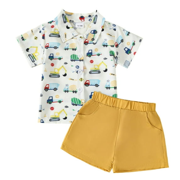 Gubotare Outfits for Toddler Boys Toddler Baby Boy Clothes Letter Short Sleeve Button Down Shirt Top Boys Shorts with Pocket Cute Summer Outfit 2Pcs Set (Yellow,Size 3-4 Years)