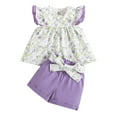thumbnail image 1 of Gubotare Outfits for Girls Toddler Ruched Flower Print Tops Shorts Set Casual Clothes Girl Clothing (Purple,4-5 Years), 1 of 4