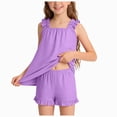 thumbnail image 1 of Gubotare Pajama Set for Girls Short Sleeve Girls Pajamas Set 2 Piece Button Down Pjs Soft Ruffle Sleepwear Loungewear Size 9-10 (Purple,9-10 Years), 1 of 7