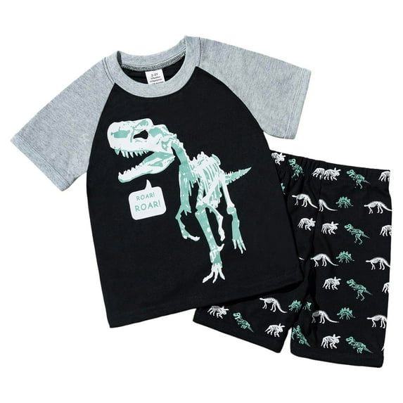 Gubotare Pajamas Boys Boys' Pajamas Set Cute Print Short Sleeves 2-Piece PJs Trendy Sleepwear for Kids Size 7-8T (Black,7-8 Years)