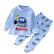 Gubotare Boys Long Sleeve Pajamas Boys Pajamas Printed Pjs Toddler 2 Piece Sleepwear Kids Clothes Set Size 12 18 Months (Sky Blue,12-18 Months)