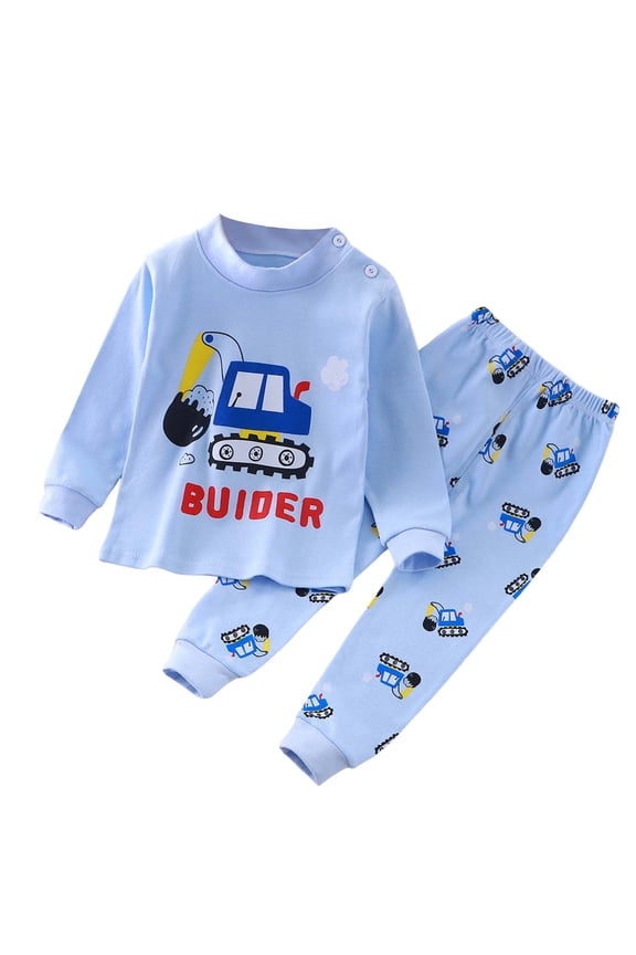 Pajamas Boys Boys Pajamas Sets Pjs Toddler 2 Piece Long Sleeve Sleepwear Kids Clothes Sets Cartoon Print Shirts Size 3T 4T (Light Blue,3-4 Years)