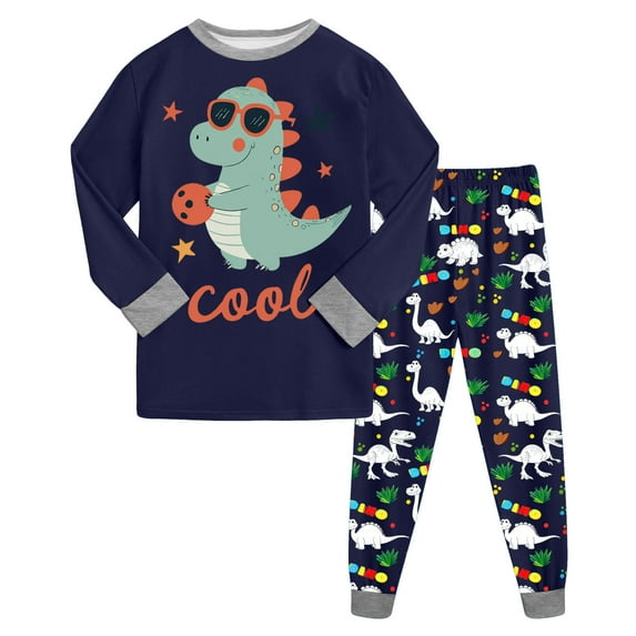 Gubotare Pajamas Boys Pajamas Sets 2pc Cute Button Front Collar Pj Outfits Baby Boys Tops Pants Clothes Size 6-7 Years (Navy,6-7 Years)