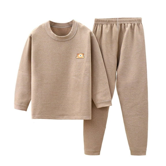 Gubotare Pajamas Boys Pajamas Sets Comfy Short Sleeve Tops Pants Boys Girls Fall Winter Sleepwear Outfit Set Size 9-10 (Khaki,9-10 Years)