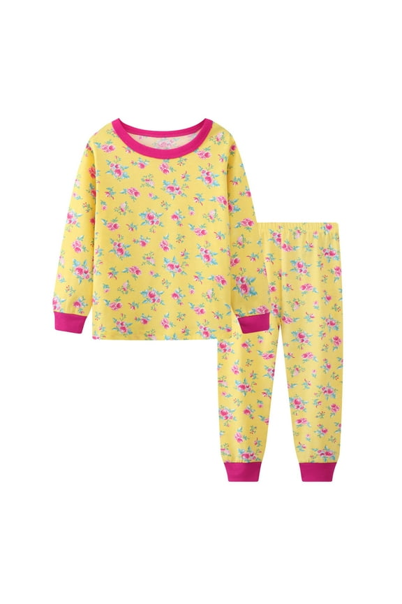 Pajamas Girls Fall Winter Girls Pajamas Long Sleeve Sleepwear Pajama Cute Princess Pjs for Toddler Clothes Size 3T 4T (Yellow,3-4 Years)