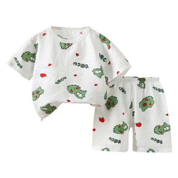 Gubotare Pajamas for Girls Preppy Toddler Baby Girls Summer Pajamas Cute Print Short Sleeve Lapel Button Down Shirt Shorts Satin Sleepwear (White,Size 3-4 Years)