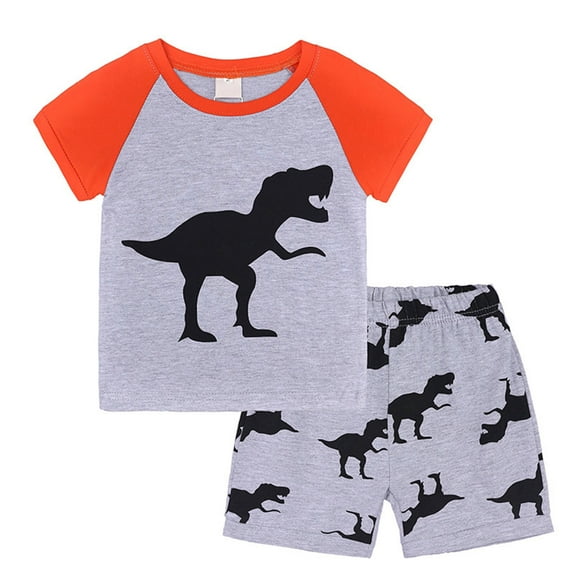 Gubotare Pajamas for Kids Boys Boys Crewneck Vest Sleeveless Pajamas Print Top Shorts Sets for Toddler Summer Soft Outfits Size 1-2T (Orange,1-2 Years)