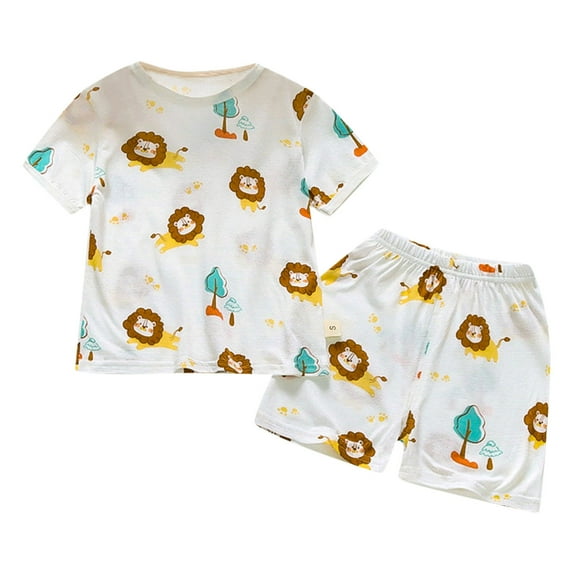 Gubotare Pajamas for Kids Boys Toddler Boys Girls Pajamas Comfort Sleepwear Set Short Sleeve Shirt & Shorts Pjs Baby Loungewear 2PCS Size 6-12 Months (Yellow,6-12 Months)