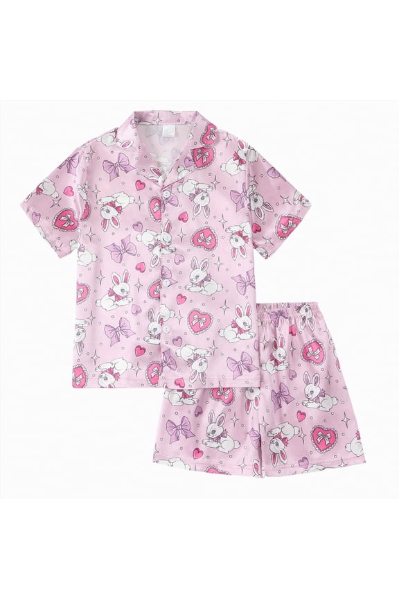 Pajamas Kids Girls Girls Pajamas Silk Satin Pajama Sleepwear Button Down Pj Set Loungewear Size 6-7 (Hot Pink,6-7 Years)