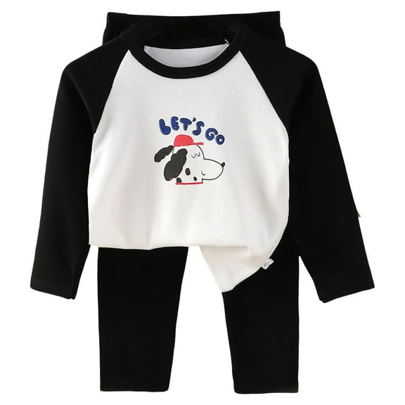 Gubotare Pajamas Toddler Kids Boys Thermal Pajamas Set Long Sleeve Elastic Waist Pants Set Comfort Casual Sleepwear Size 3T 4T (Black,3-4 Years)