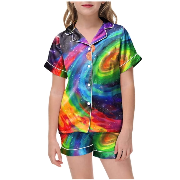 Gubotare Pajamas for Girls Preppy Girls'Pajama Set - 2 Piece Short Sleeve Button Down Sleep Shirt and Pajama Shorts,Green 10-11 Years