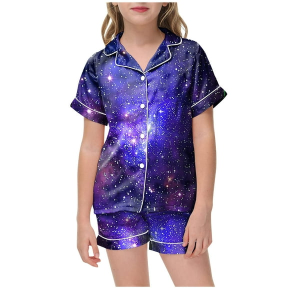 Gubotare Pajamas for Kids Girls Little Girls Pajama Shirt and Shorts Sleep Set Little Kid to Big Kid,Purple 2-3 Years