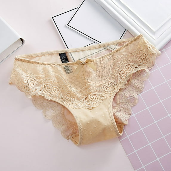 Gubotare Panties For Women Womens Printed Seamless Adhesive Panties Low Waist Ice Silk Thong Panties,Beige XL