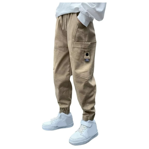 Gubotare Pants Boys Boys Cargo Joggers Drawstring Jogging Pants Kids Elastic Waist Trousers 3T 4T 5T 6T 7T 8T 9T 10T (Khaki,5-6 Years)