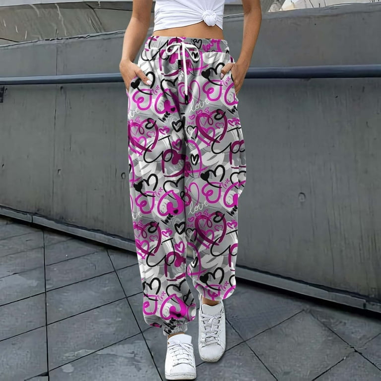 Gubotare Pants For Women Womens Yoga Sweatpants Wide Leg Pajamas Pants  Comfy Drawstring Workout Joggers Pants with Pockets,Pink XL