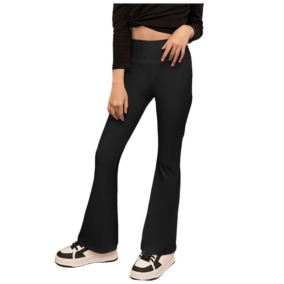 Gubotare Pants for Girls Girls Crossover High Waisted Flare Pants Kids Bootcut Leggings Full Length Bell Bottoms (Black,Size 5-6 Years)