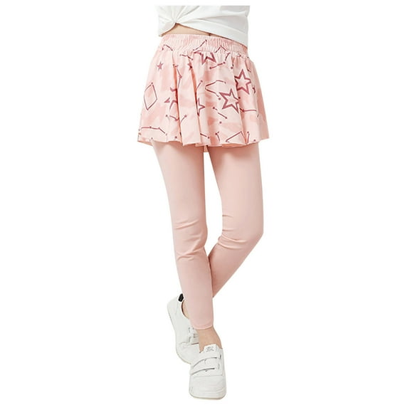 Gubotare Pants for Girls Girls School Uniform Pants Leggings with Skirts Stretch Summer Legging (Pink,Size 12-13 Years)